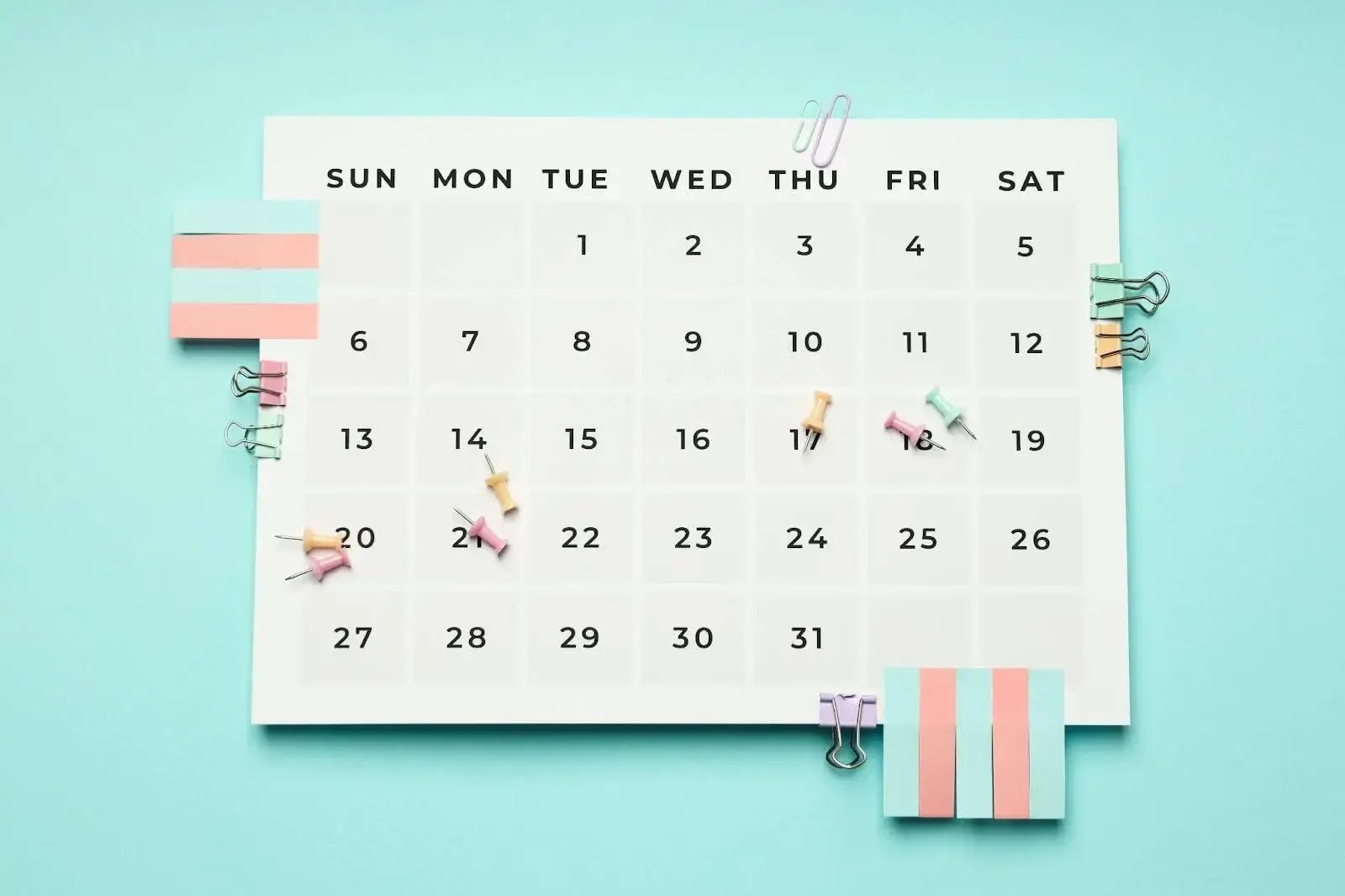 calendar showing important event dates