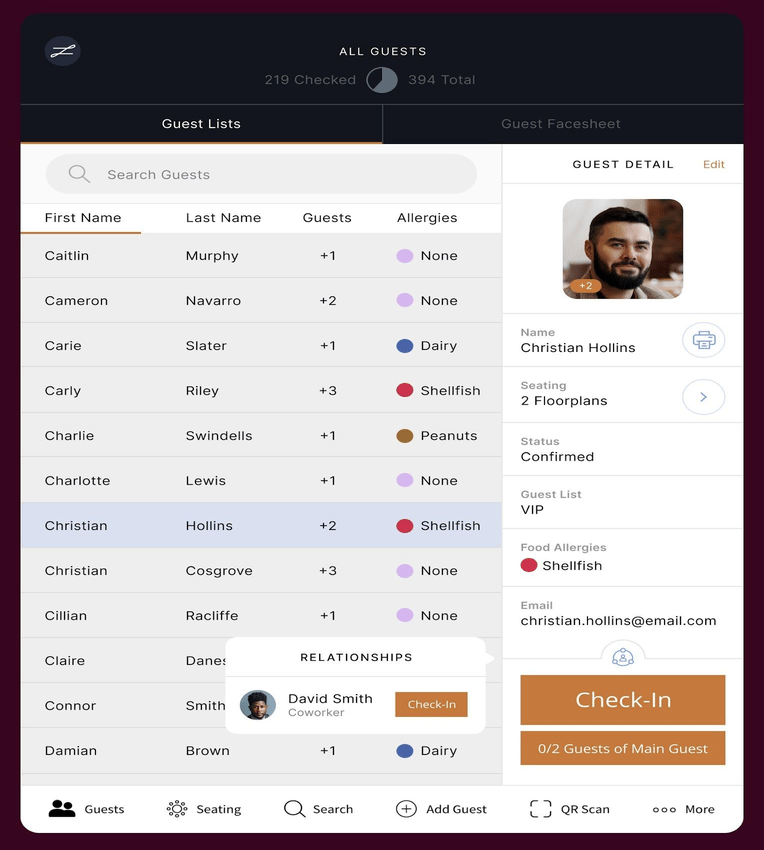 event check in guest list