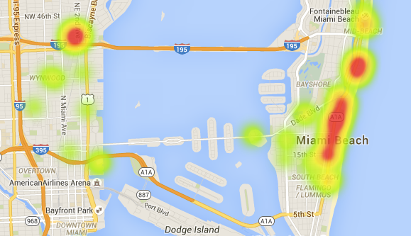 Check-In Heat Map For Art Basel Miami Beach 2015