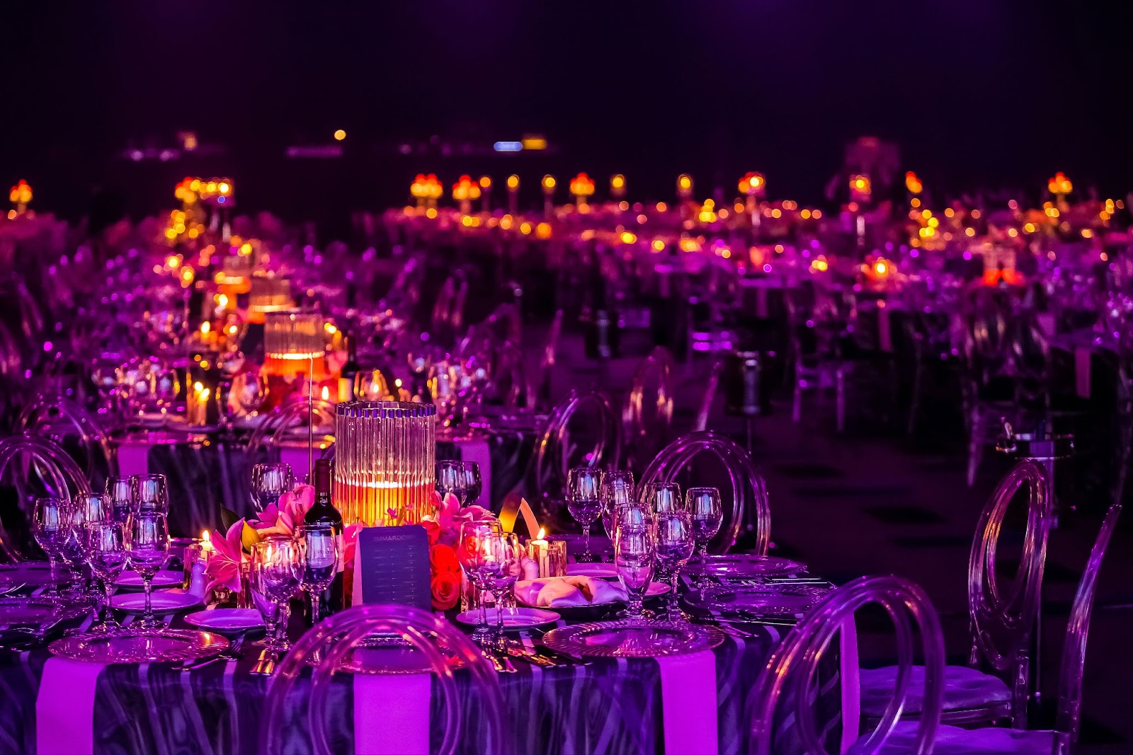 decorated tables at gala