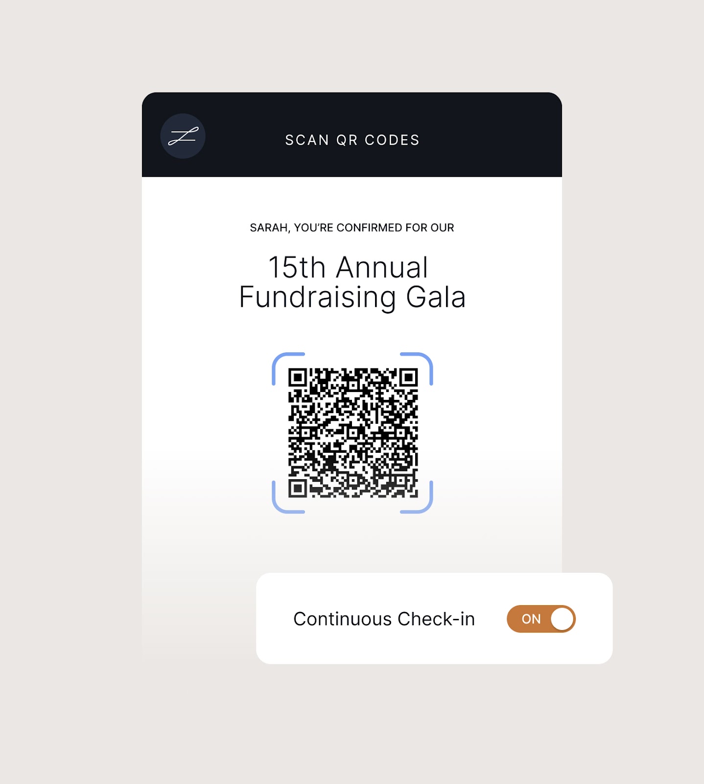 continuous check in QR code from zkipster
